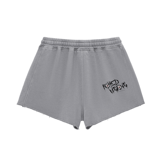 Snow Washed Raw Edge Drawstring Shorts