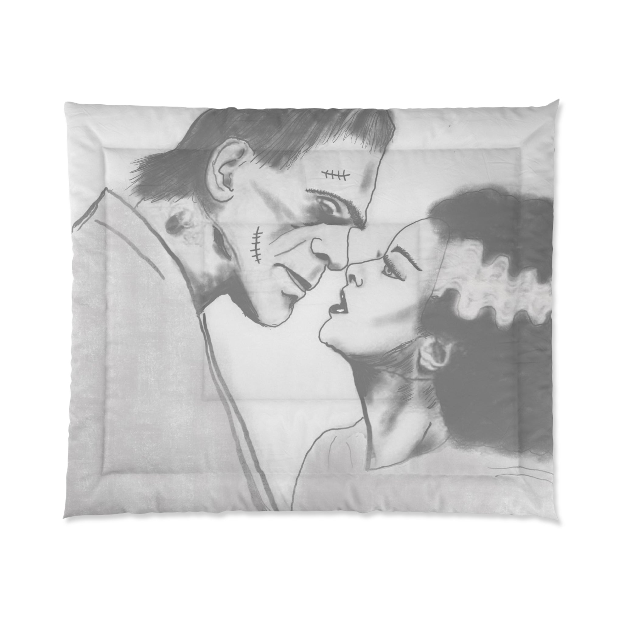 Gothic Couple Comforter, Spooky Bedroom Decor, Halloween Bedding, Unique Gift for Horror Fans, Vintage Style Comforter