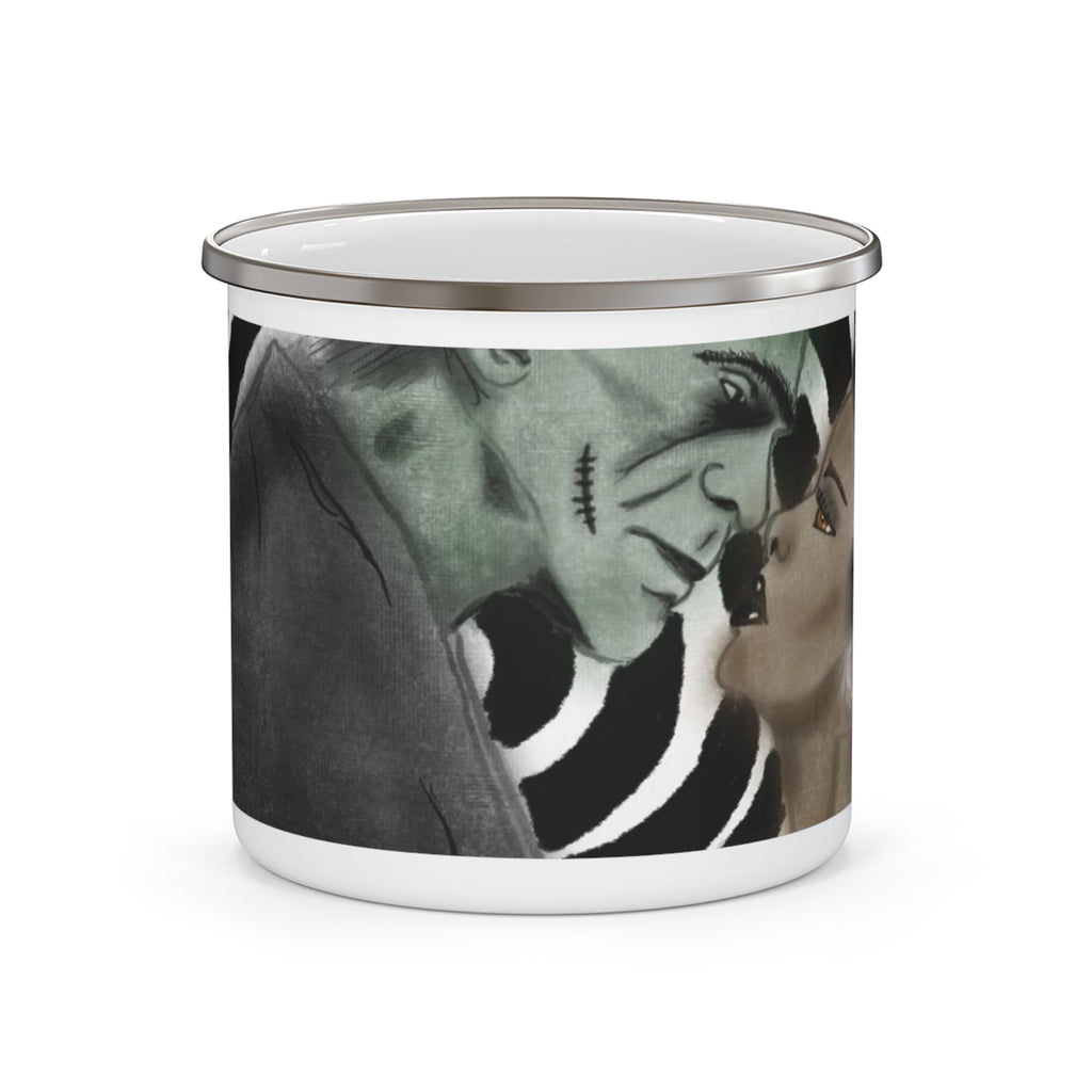 Spooky Kiss Enamel Camping Mug - Halloween Gift, Outdoor Adventure Mug, Gothic Home Decor, Unique Art Mug, Cozy Drinkware