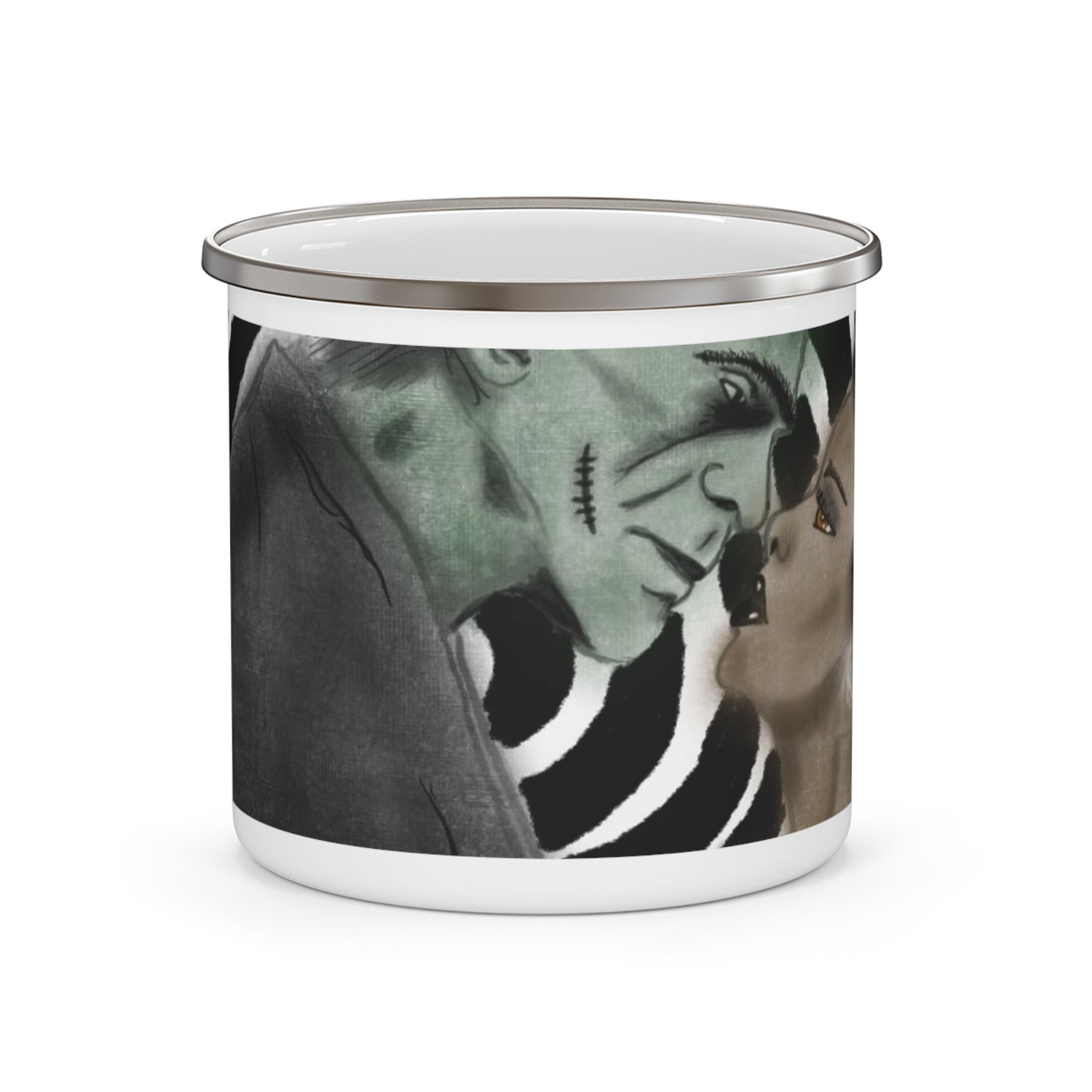 Spooky Kiss Enamel Camping Mug - Halloween Gift, Outdoor Adventure Mug, Gothic Home Decor, Unique Art Mug, Cozy Drinkware