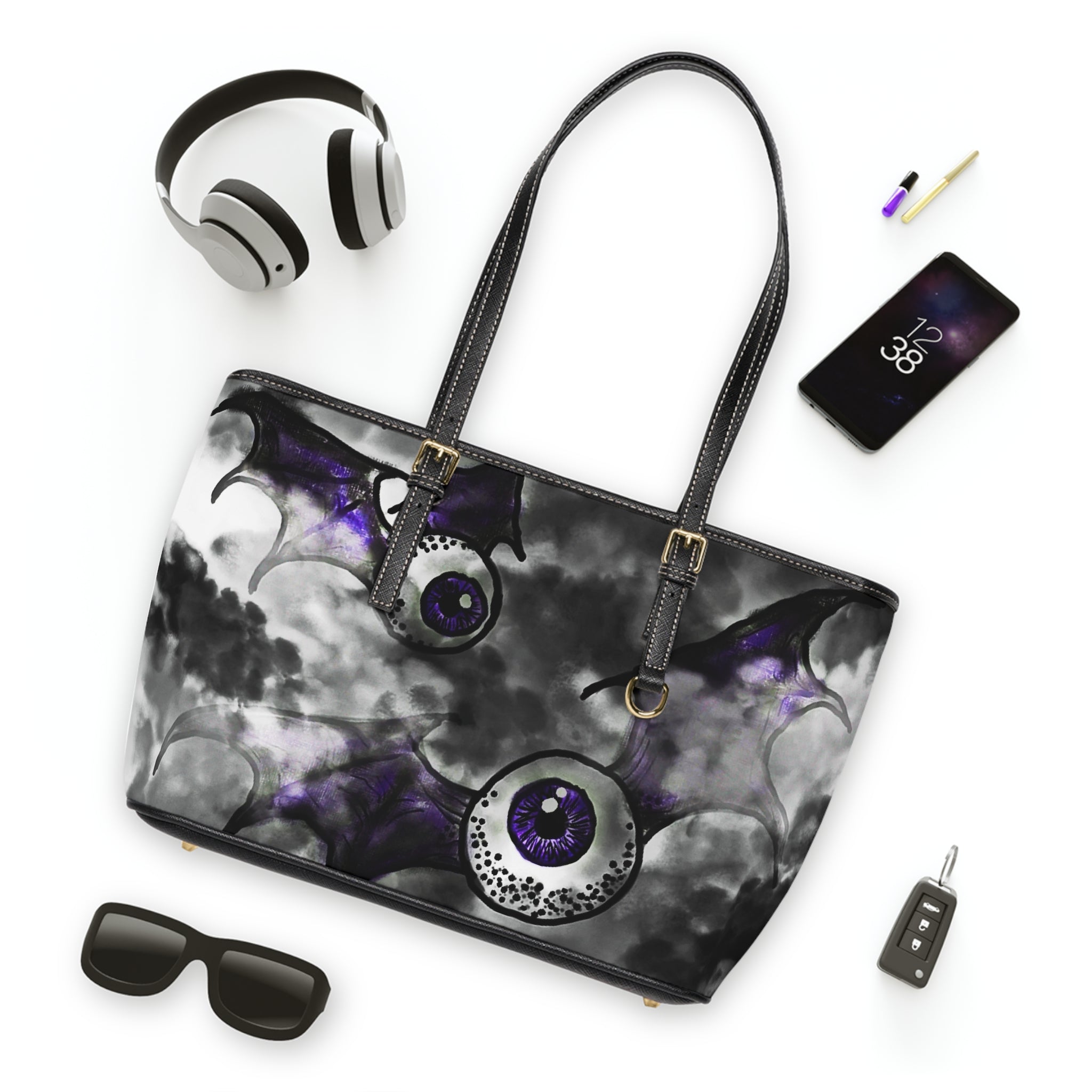 Gothic PU Leather Shoulder Bag, Halloween Handbag, Stylish Tote with Bat Design, Spooky Accessories, Unique Gifts for Her