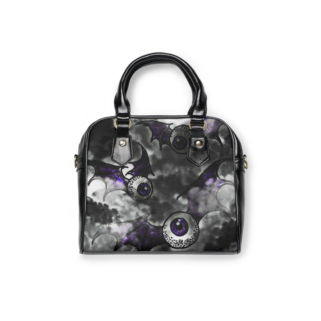 Spooky Bat and Eye Shoulder Handbag, Gothic Fashion Tote, Halloween Accessory, Stylish Everyday Bag, Unique Gift for Her