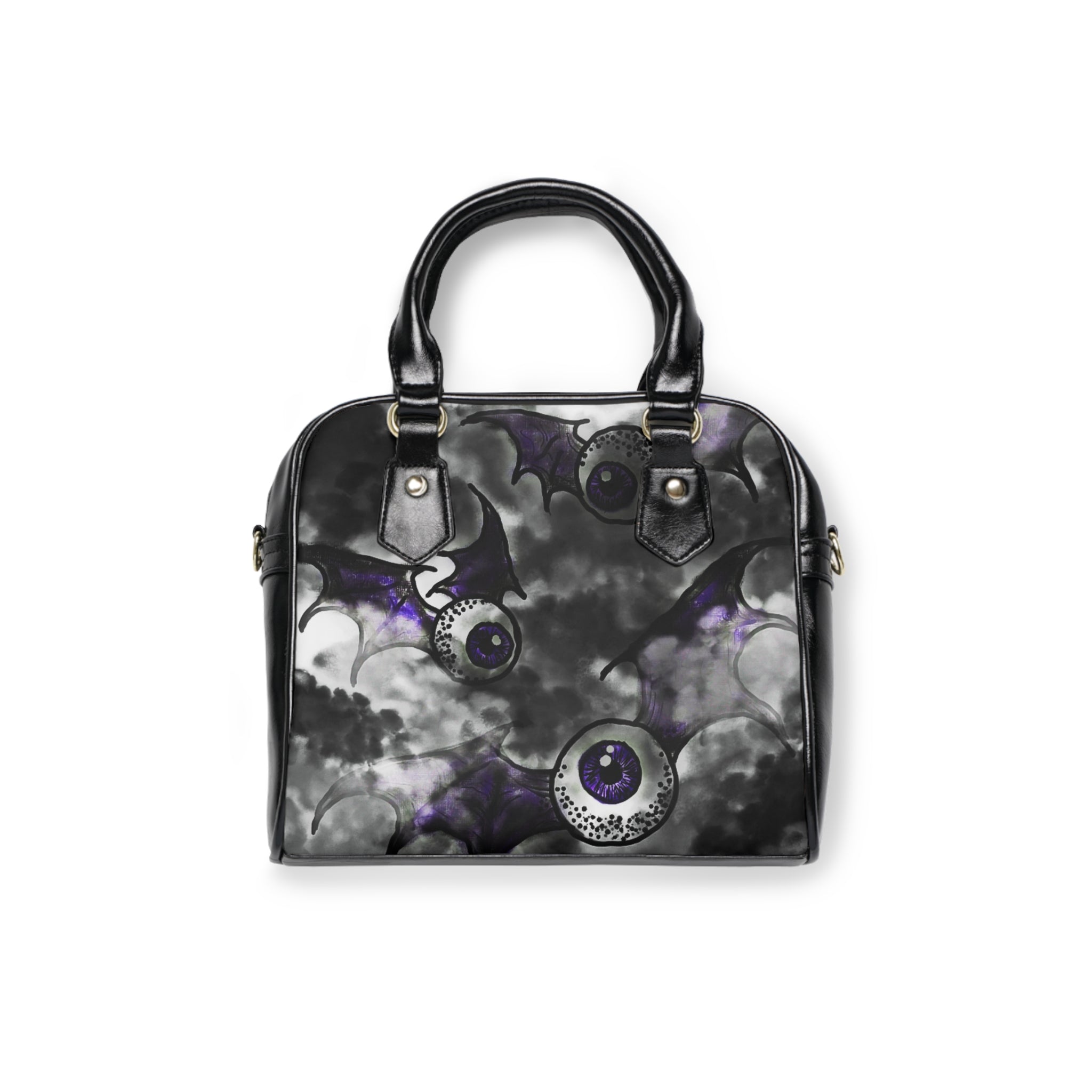 Spooky Bat and Eye Shoulder Handbag, Gothic Fashion Tote, Halloween Accessory, Stylish Everyday Bag, Unique Gift for Her