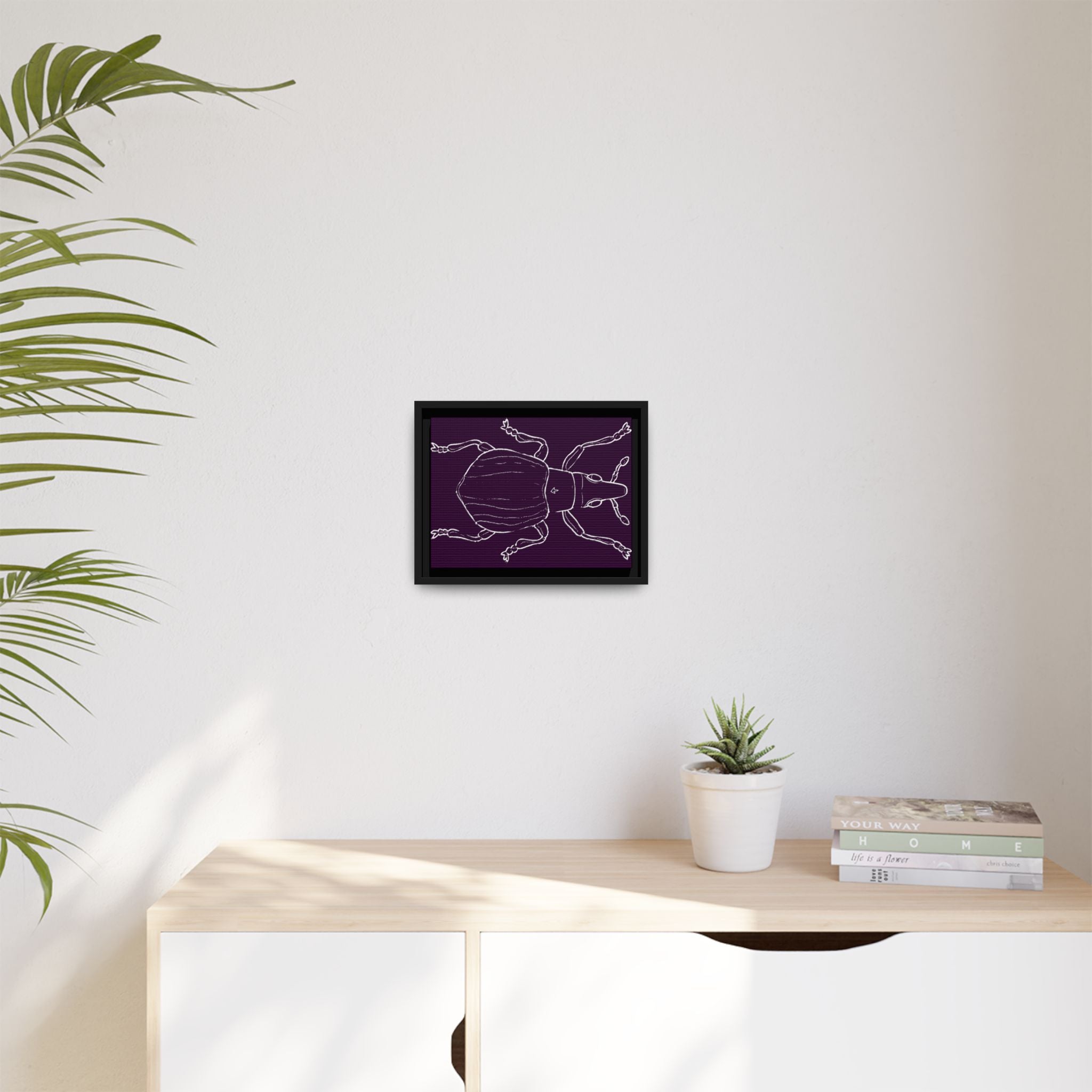 Insect-Inspired Framed Art Print, Unique Home Decor, Beetle Wall Art, Nature Lover Gift, Eco-Friendly Wall Hanging, Purple Insect Design