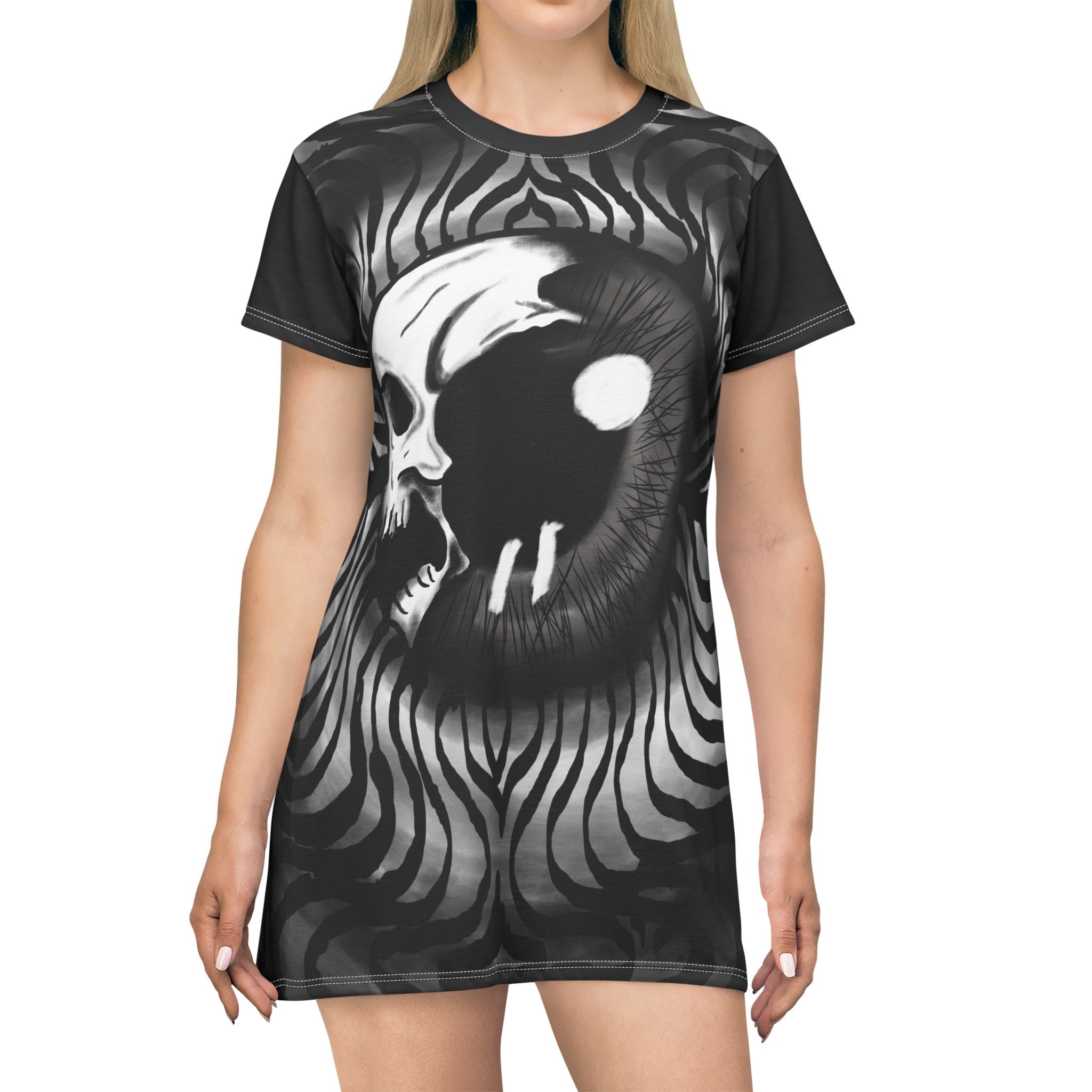 Gothic Skull T-Shirt Dress, Edgy Fashion, Alternative Style, Casual Wear, Grunge Outfit, Unique Gift for Her