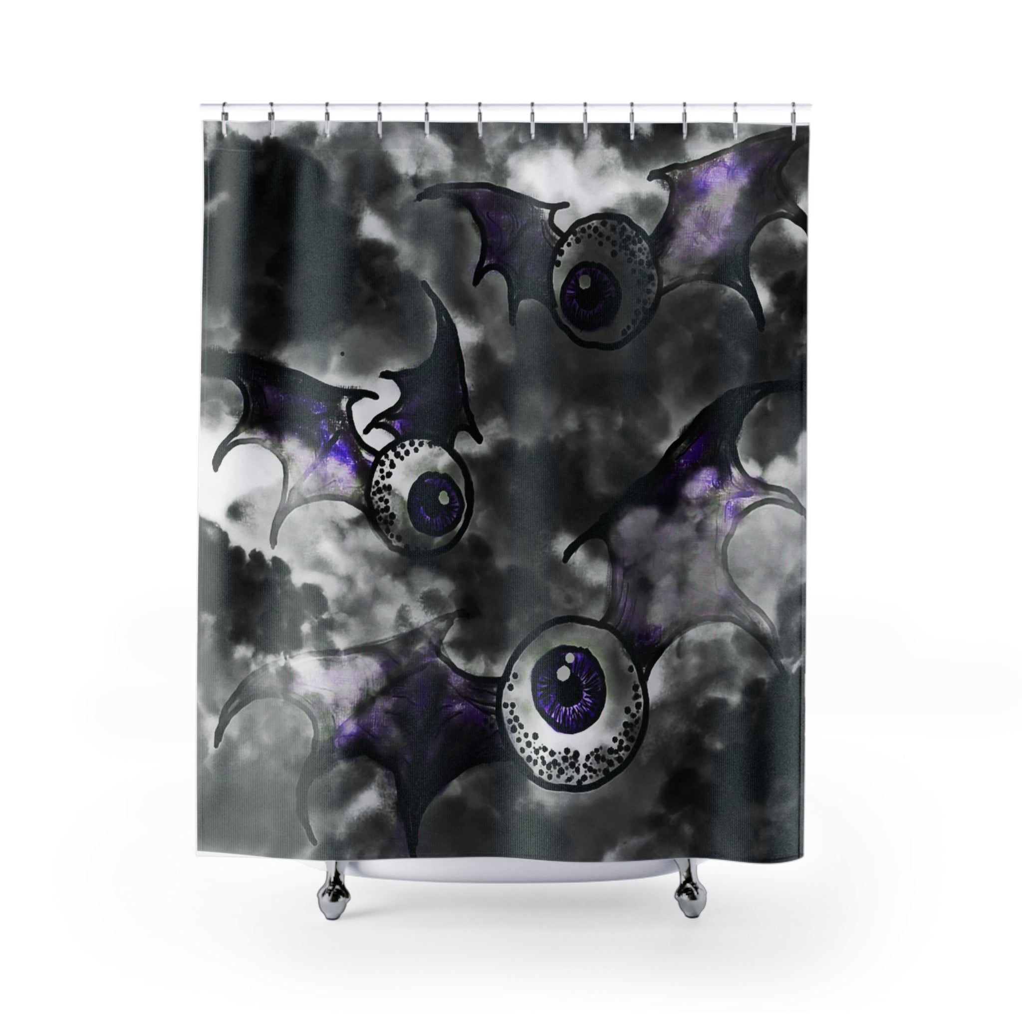 Gothic Bat Shower Curtain, Spooky Bathroom Decor, Halloween Home Accessories, Unique Gift for Horror Lovers, Eerie Eye Design
