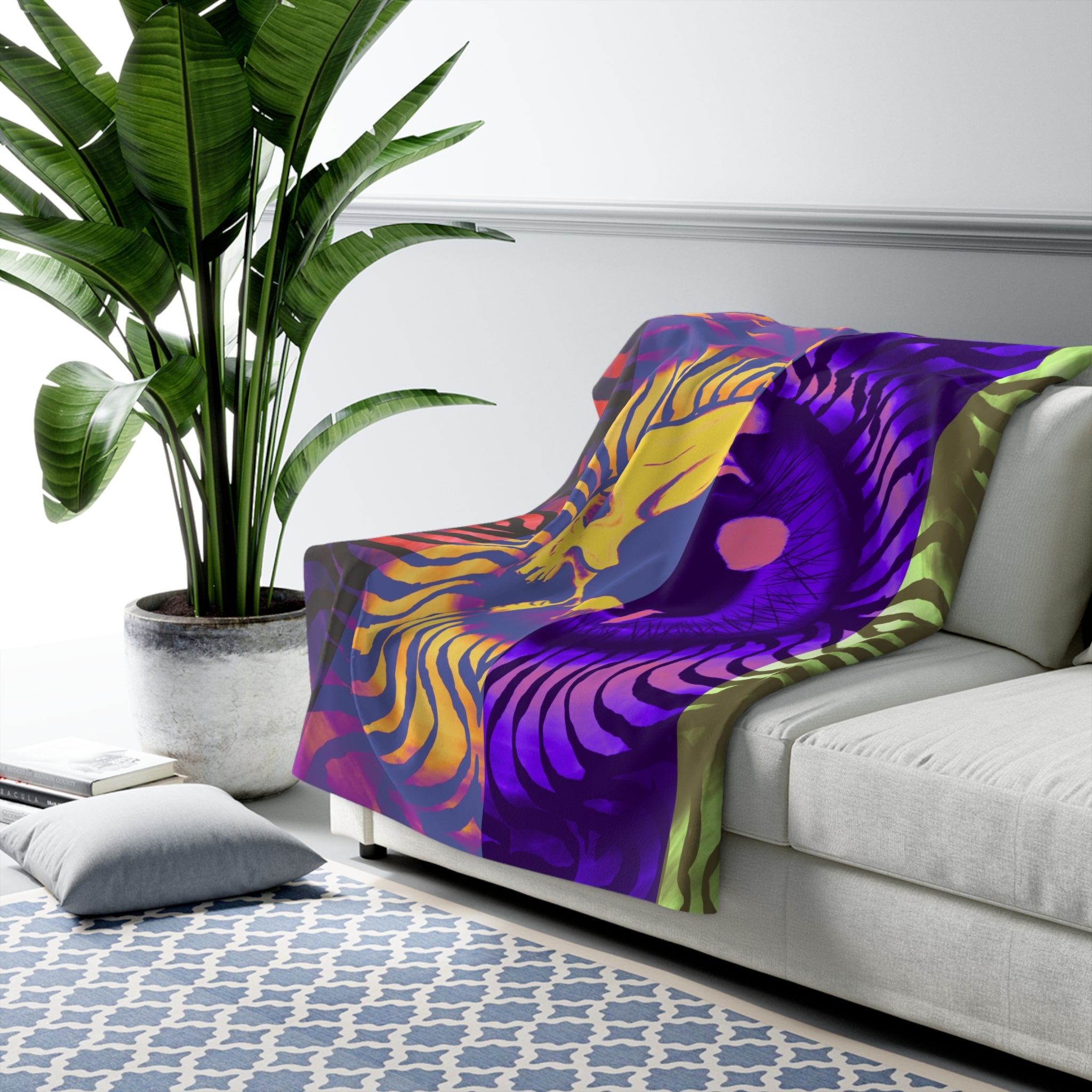 Vibrant Sherpa Fleece Blanket for Cozy Nights, Bohemian Home Decor, Unique Gift for Friends, Soft Bedding Accessory