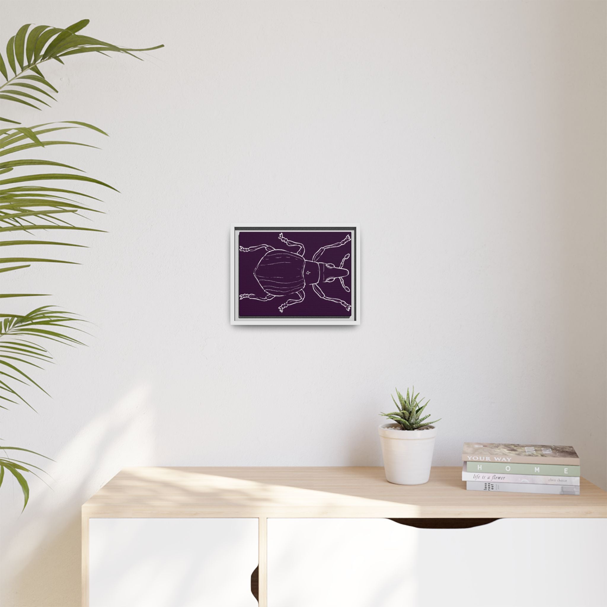 Insect-Inspired Framed Art Print, Unique Home Decor, Beetle Wall Art, Nature Lover Gift, Eco-Friendly Wall Hanging, Purple Insect Design