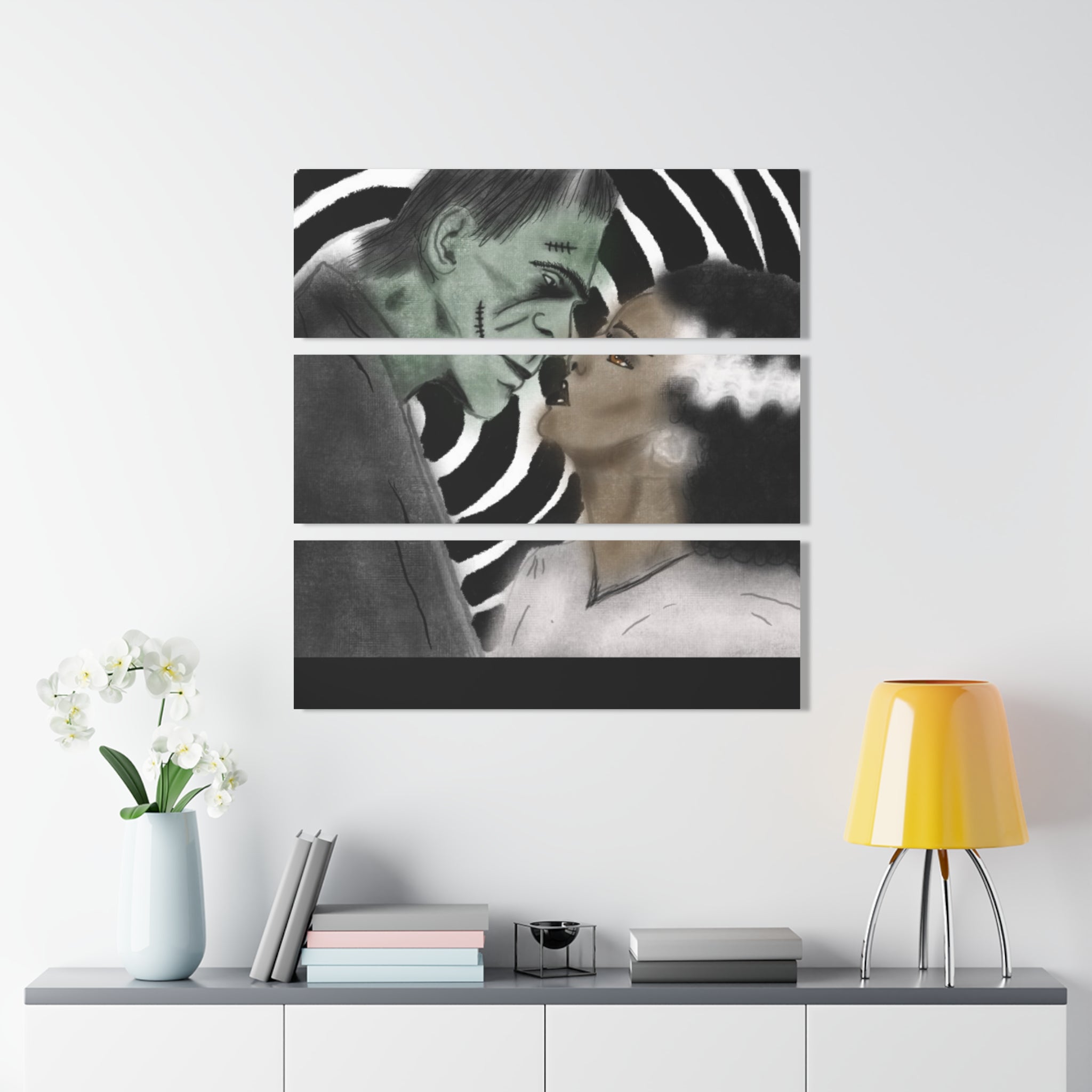 Frankenstein Love Acrylic Triptych Print, Halloween Decor, Gothic Art, Unique Wall Art, Home Decor, Gift for Horror Fans