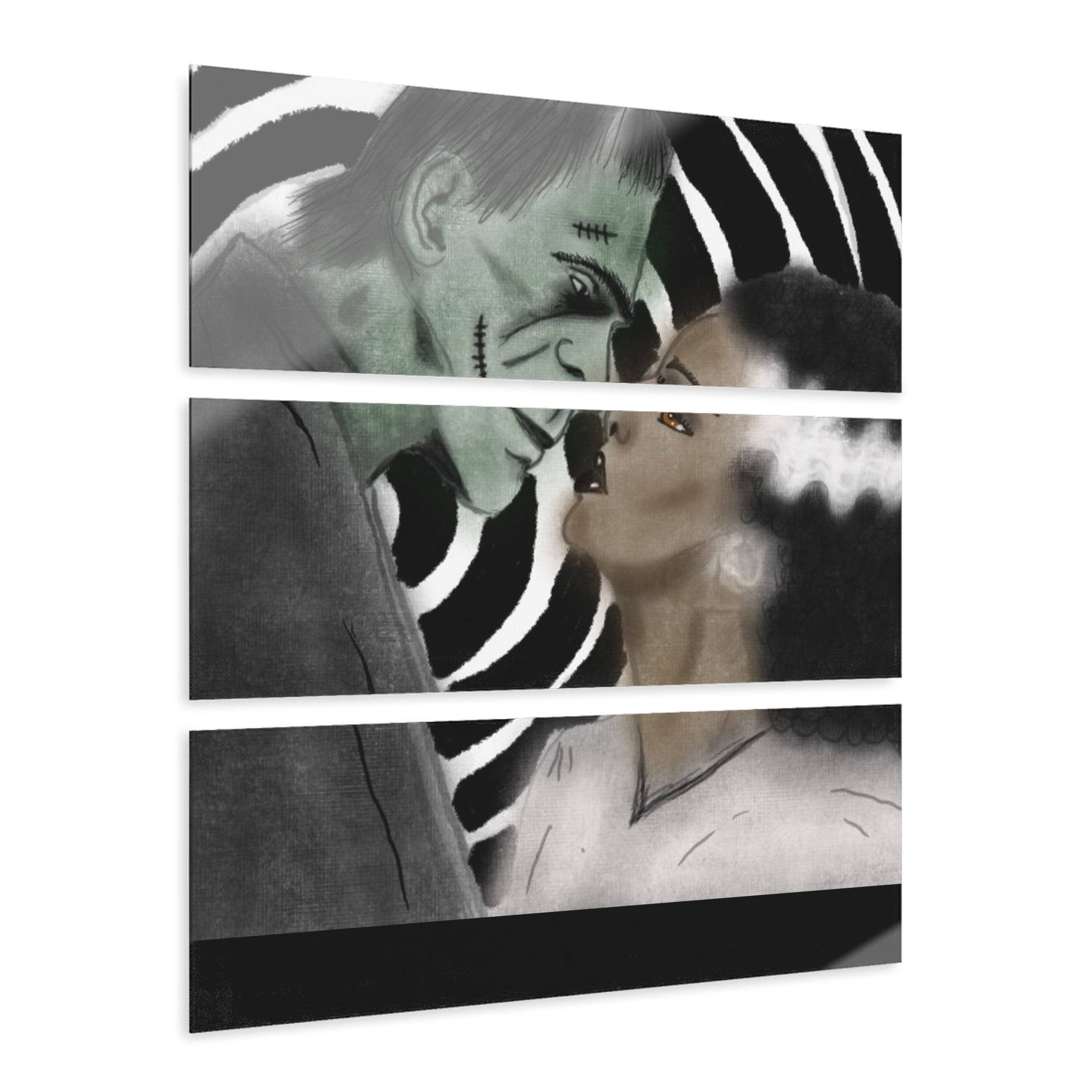 Frankenstein Love Acrylic Triptych Print, Halloween Decor, Gothic Art, Unique Wall Art, Home Decor, Gift for Horror Fans