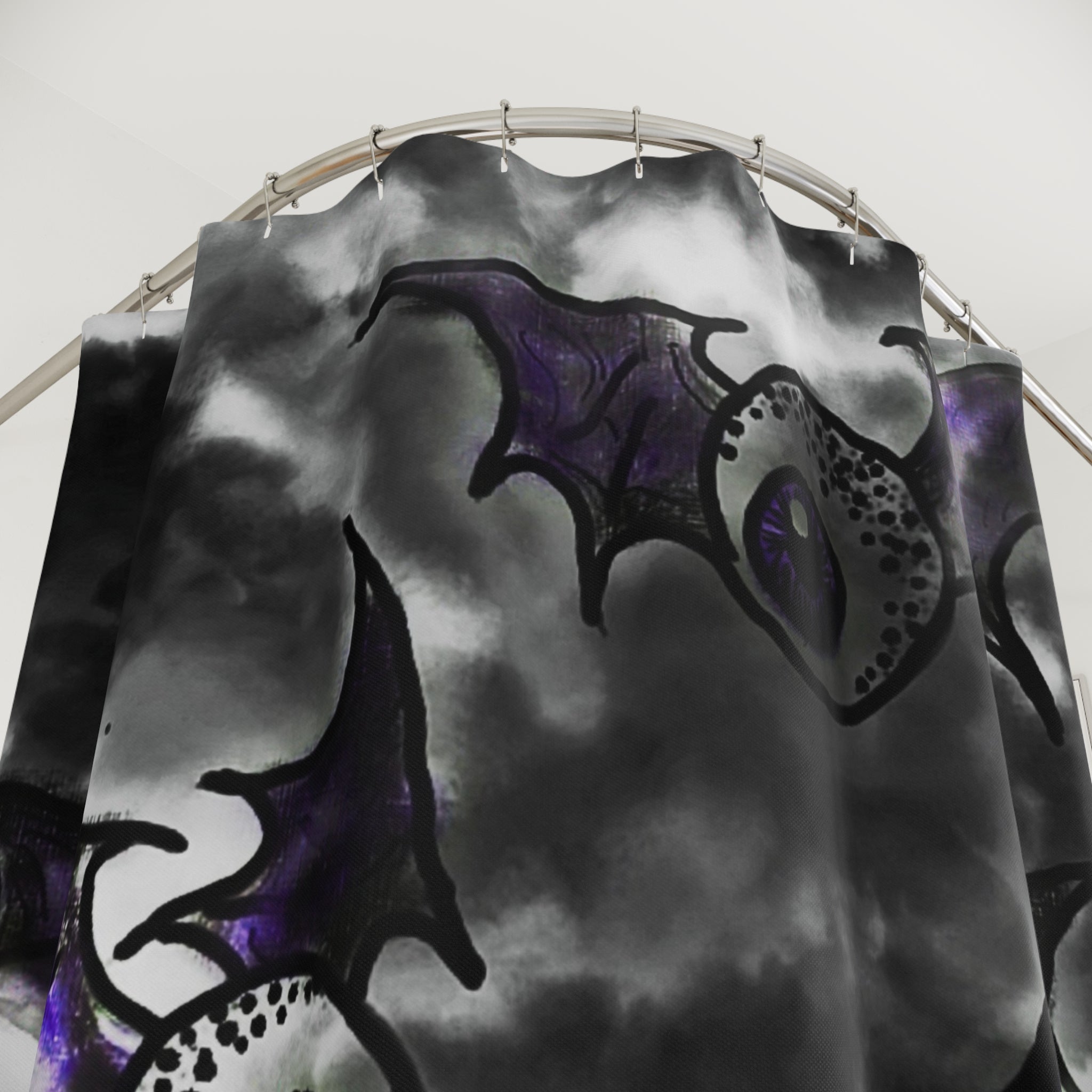 Gothic Bat Shower Curtain, Spooky Bathroom Decor, Halloween Home Accessories, Unique Gift for Horror Lovers, Eerie Eye Design