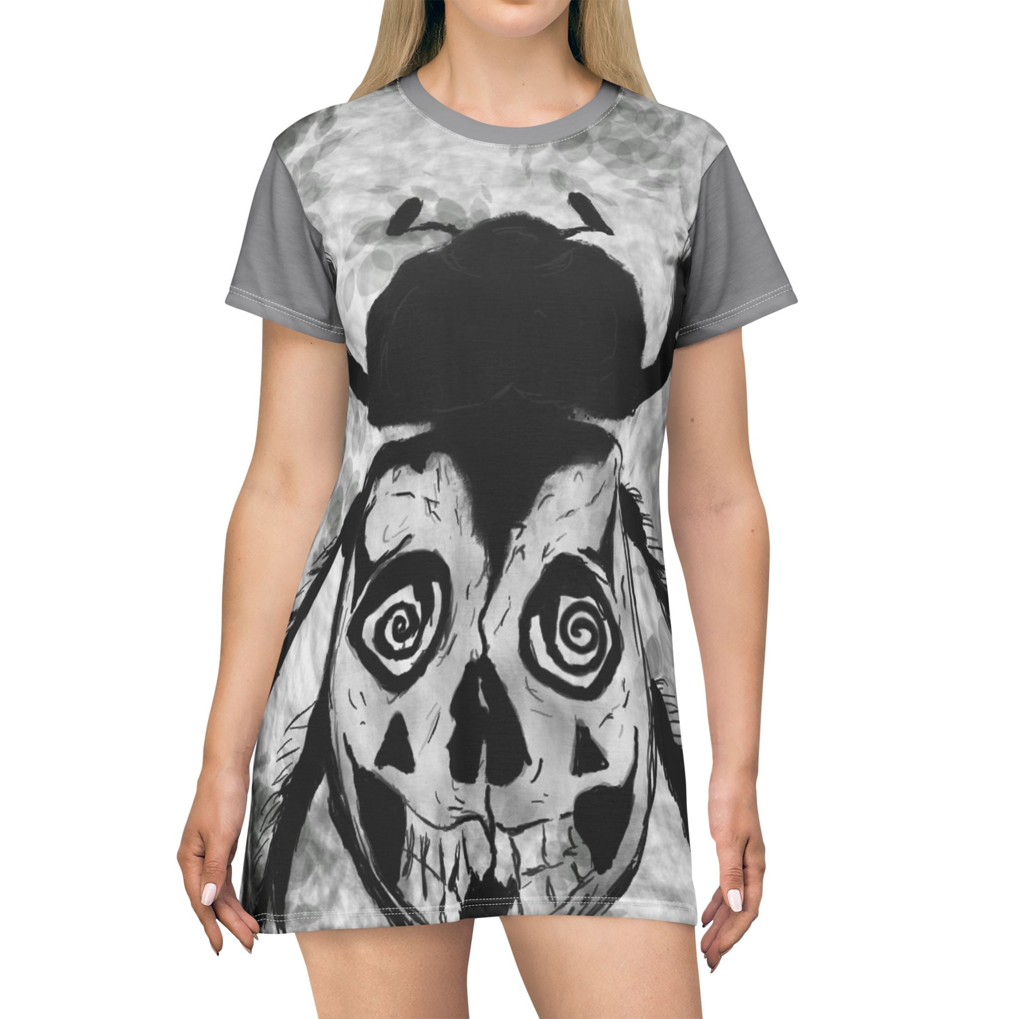 Gothic Skull T-Shirt Dress, Edgy Fashion, Alternative Style, Casual Wear, Halloween Outfit, Unique Gift