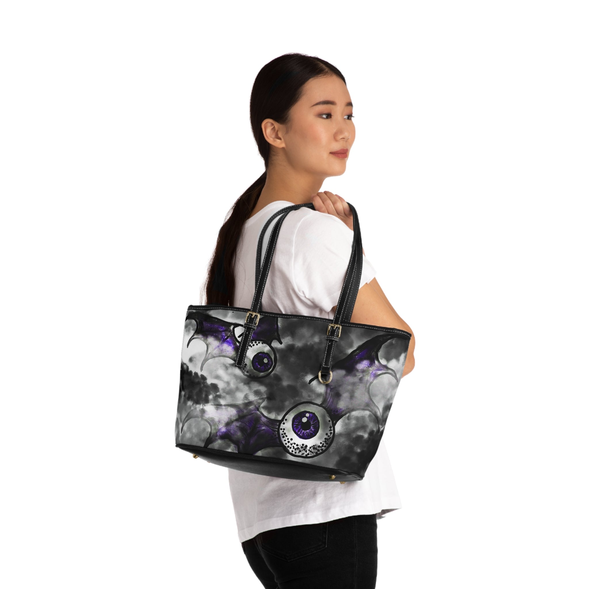 Gothic PU Leather Shoulder Bag, Halloween Handbag, Stylish Tote with Bat Design, Spooky Accessories, Unique Gifts for Her
