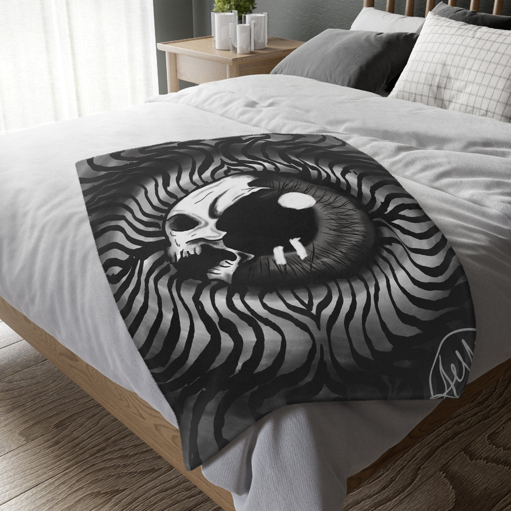 Gothic Skull Velveteen Blanket, Cozy Gothic Decor, Gift for Halloween, Home Blanket, Two-sided Print Throw