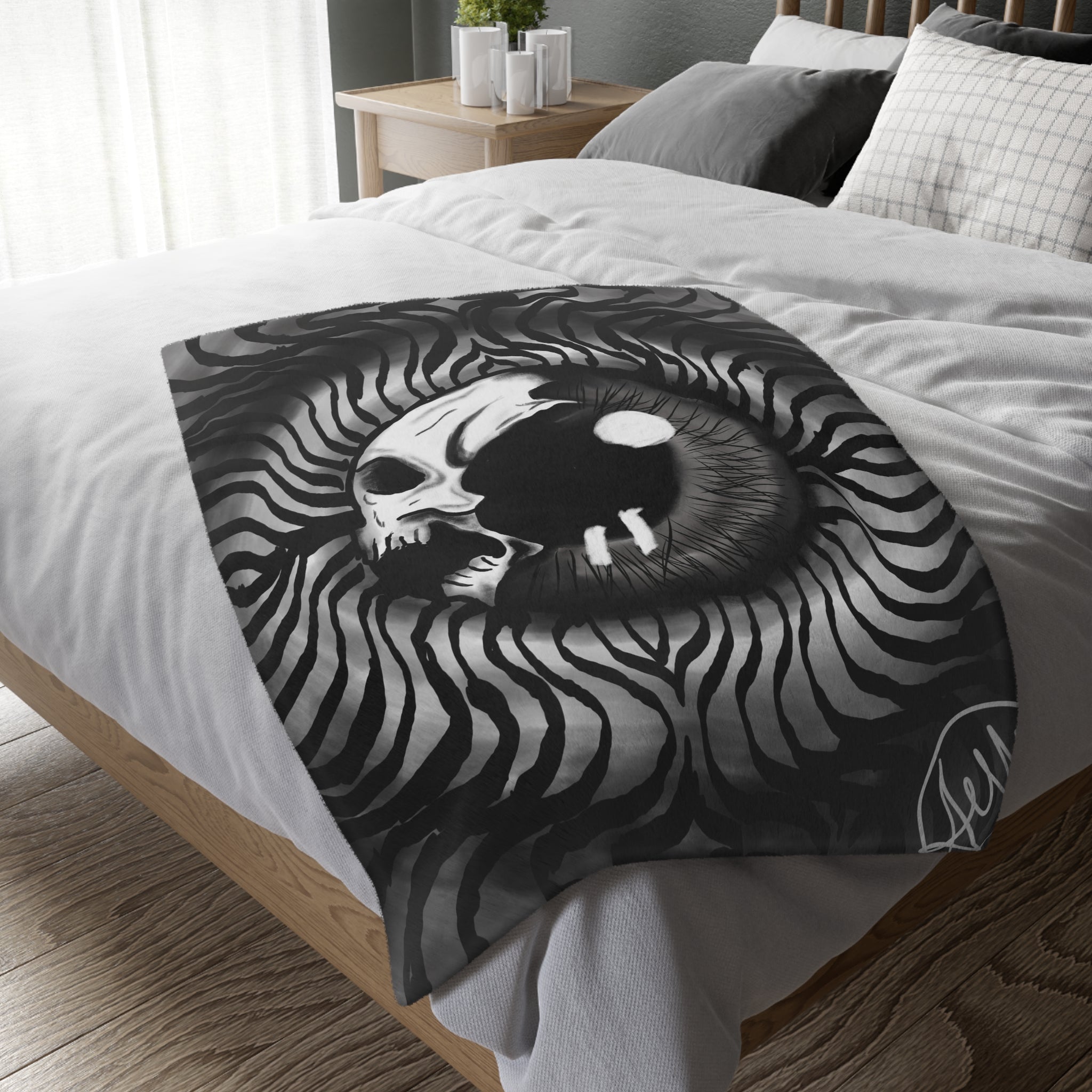 Gothic Skull Velveteen Blanket, Cozy Gothic Decor, Gift for Halloween, Home Blanket, Two-sided Print Throw