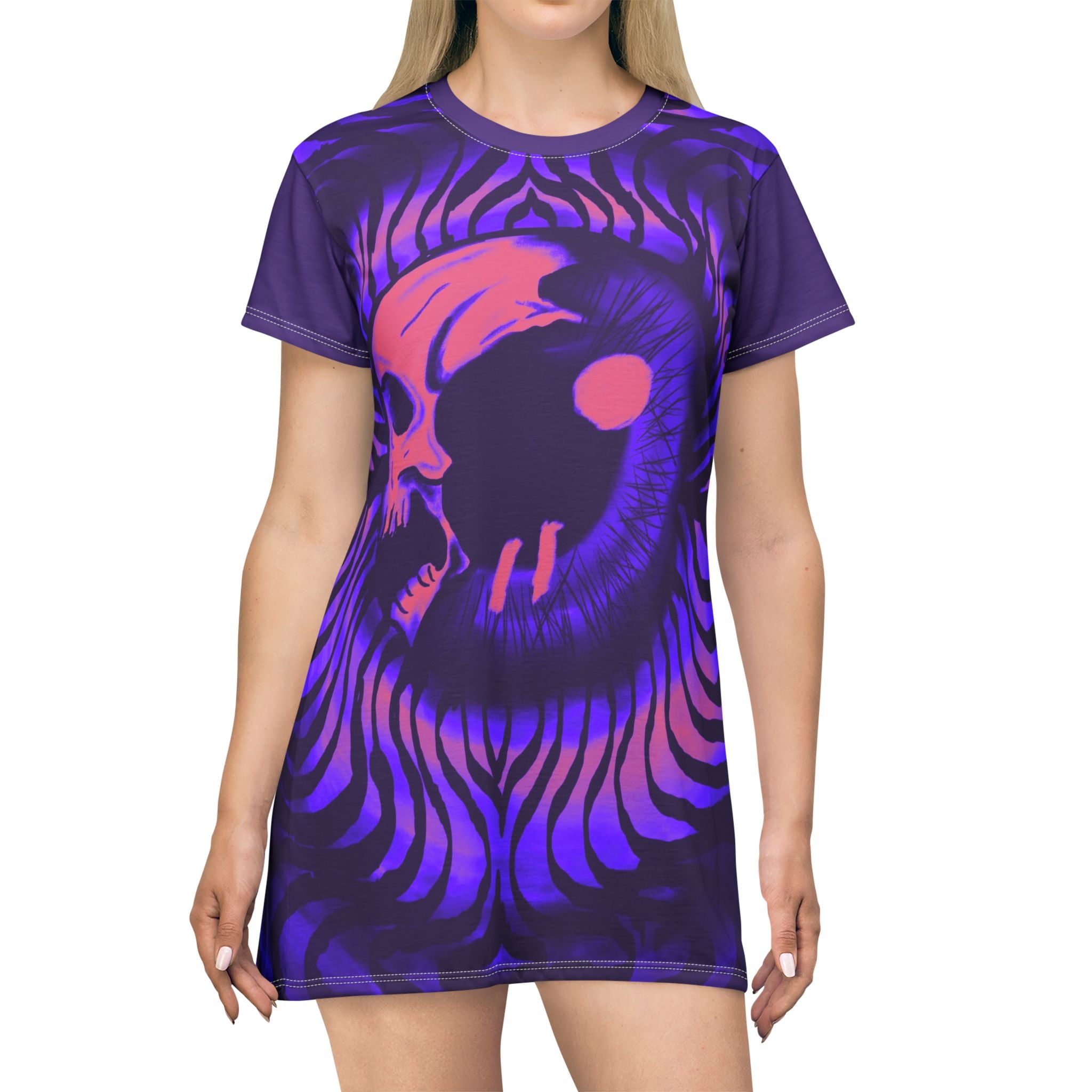 Psychedelic Skull T-Shirt Dress, Bohemian Fashion, Alternative Style, Festival Outfit, Casual Wear, Music Festival Dress