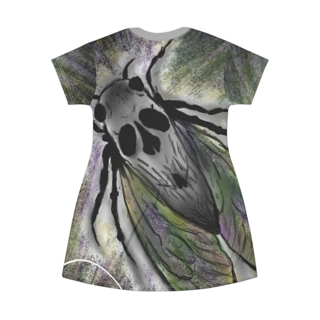 Whimsical Insect T-Shirt Dress - Nature Lover's Outfit, Unique Summer Dress, Artistic Casual Wear, Gifts for Gardeners, Eco-Friendly Fashion