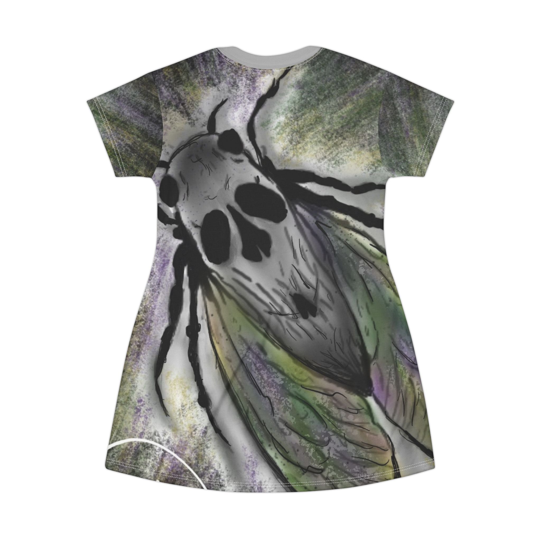 Whimsical Insect T-Shirt Dress - Nature Lover's Outfit, Unique Summer Dress, Artistic Casual Wear, Gifts for Gardeners, Eco-Friendly Fashion