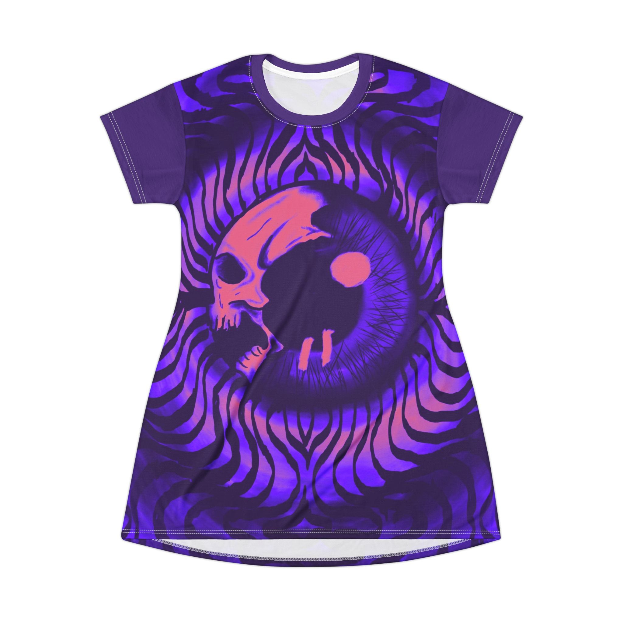 Psychedelic Skull T-Shirt Dress, Bohemian Fashion, Alternative Style, Festival Outfit, Casual Wear, Music Festival Dress