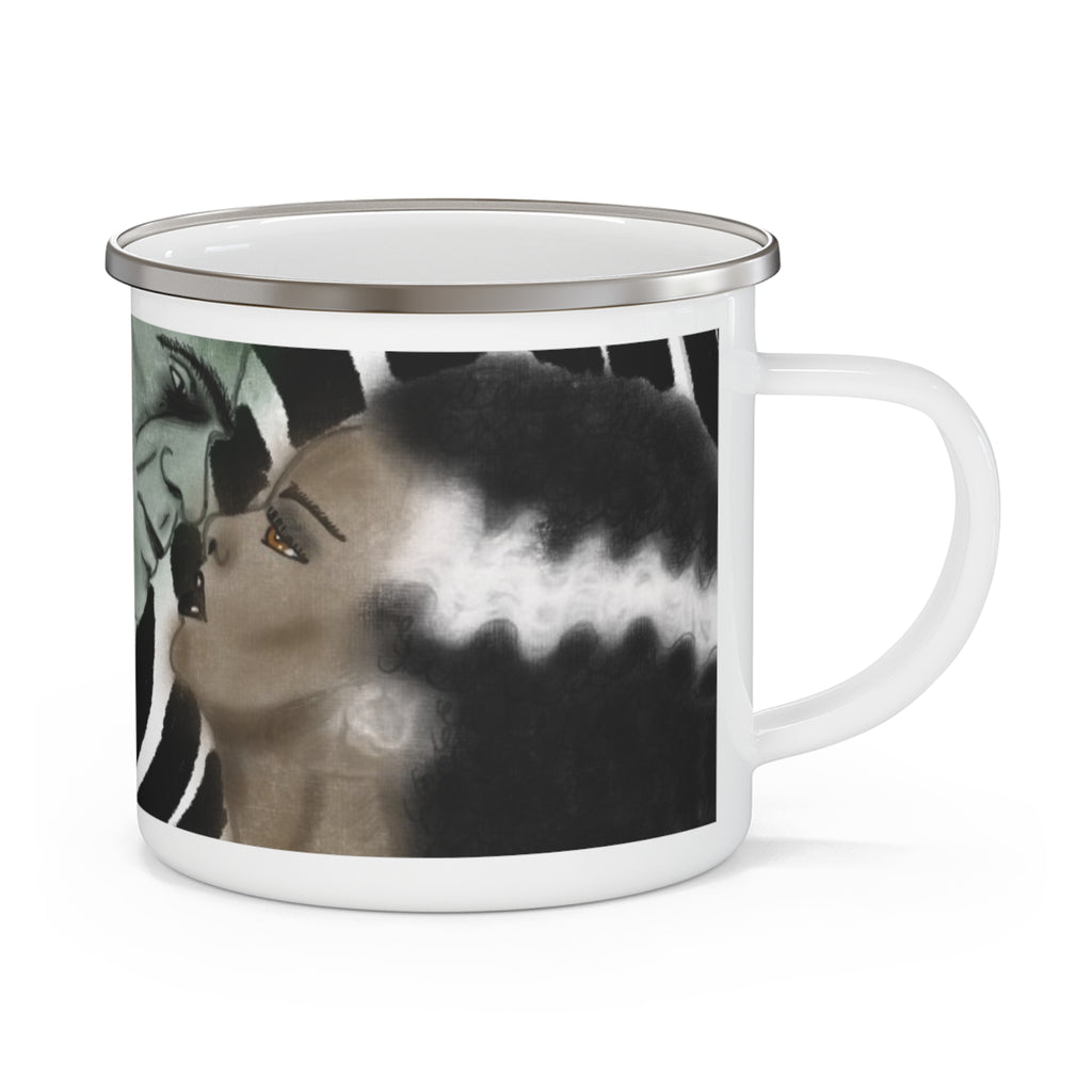 Spooky Kiss Enamel Camping Mug - Halloween Gift, Outdoor Adventure Mug, Gothic Home Decor, Unique Art Mug, Cozy Drinkware