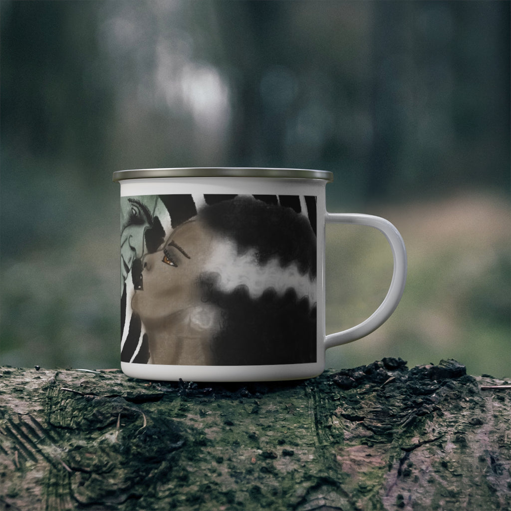 Spooky Kiss Enamel Camping Mug - Halloween Gift, Outdoor Adventure Mug, Gothic Home Decor, Unique Art Mug, Cozy Drinkware