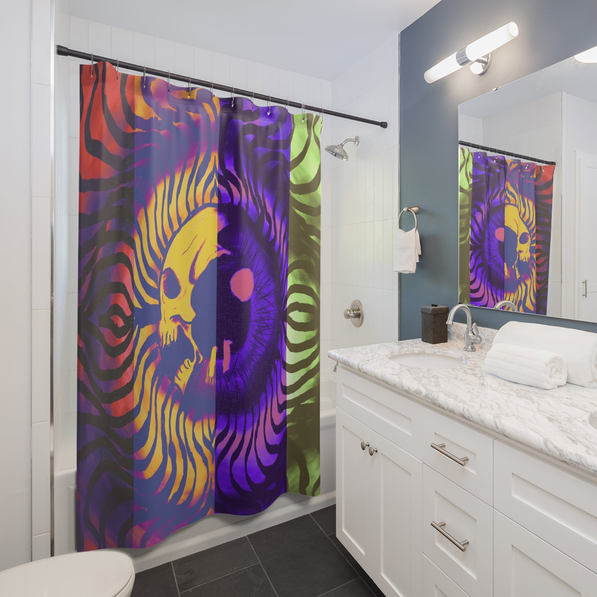 Psychedelic Skull Shower Curtain, Bohemian Bathroom Decor, Unique Gifts, Halloween Vibes, Festival Ready