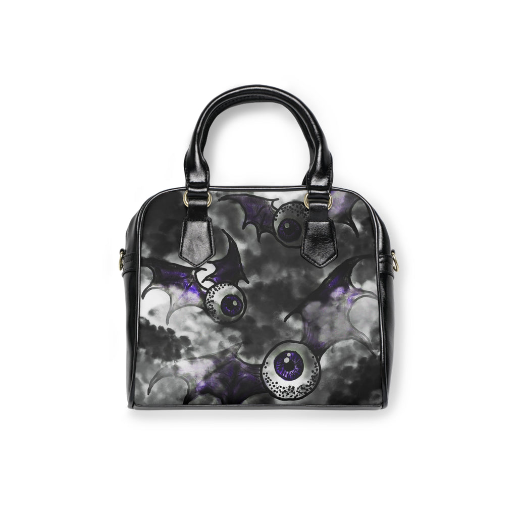 Spooky Bat and Eye Shoulder Handbag, Gothic Fashion Tote, Halloween Accessory, Stylish Everyday Bag, Unique Gift for Her