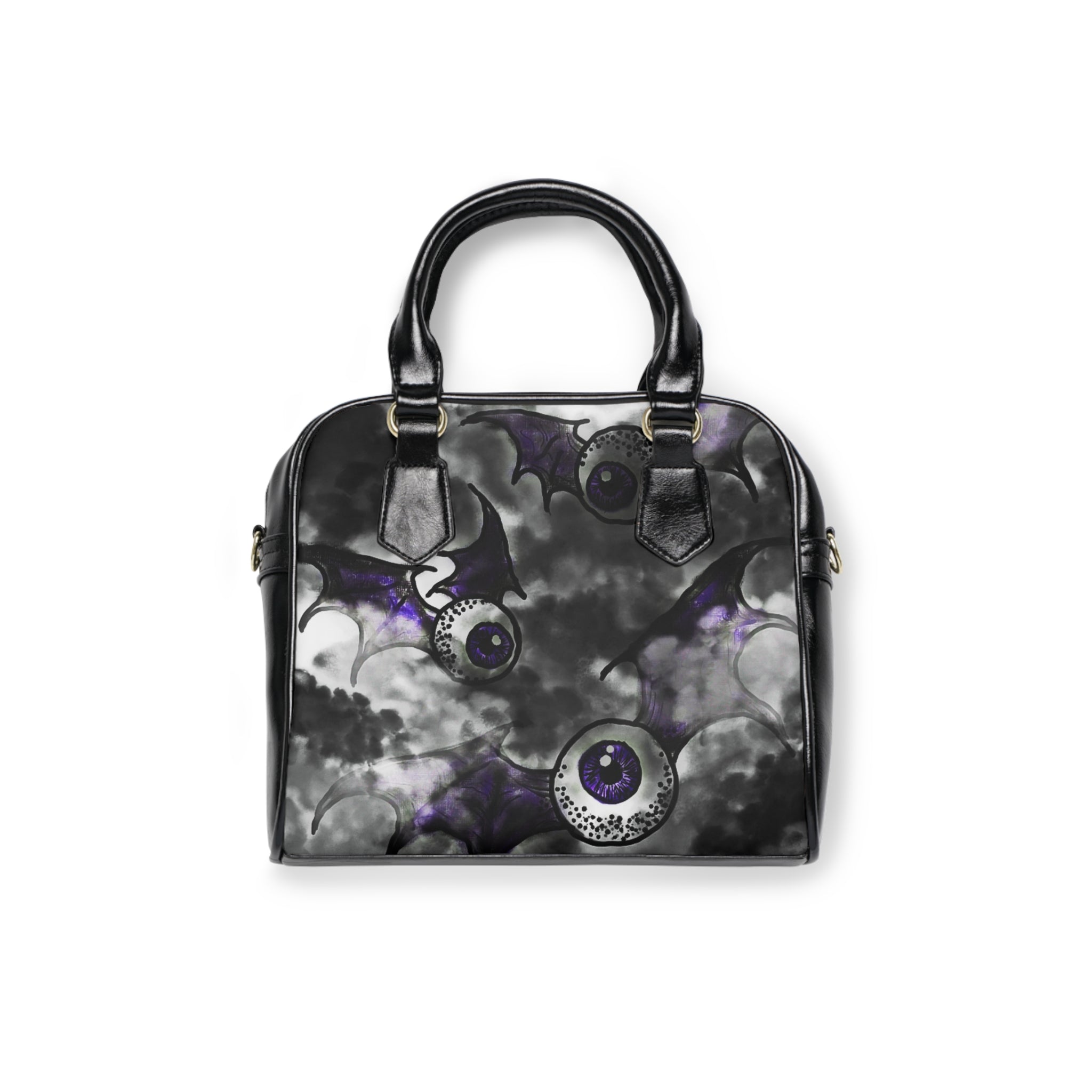 Spooky Bat and Eye Shoulder Handbag, Gothic Fashion Tote, Halloween Accessory, Stylish Everyday Bag, Unique Gift for Her