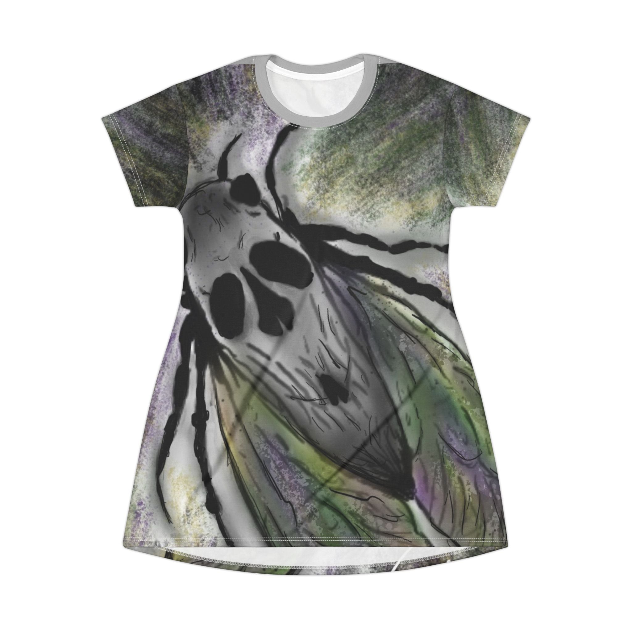 Whimsical Insect T-Shirt Dress - Nature Lover's Outfit, Unique Summer Dress, Artistic Casual Wear, Gifts for Gardeners, Eco-Friendly Fashion