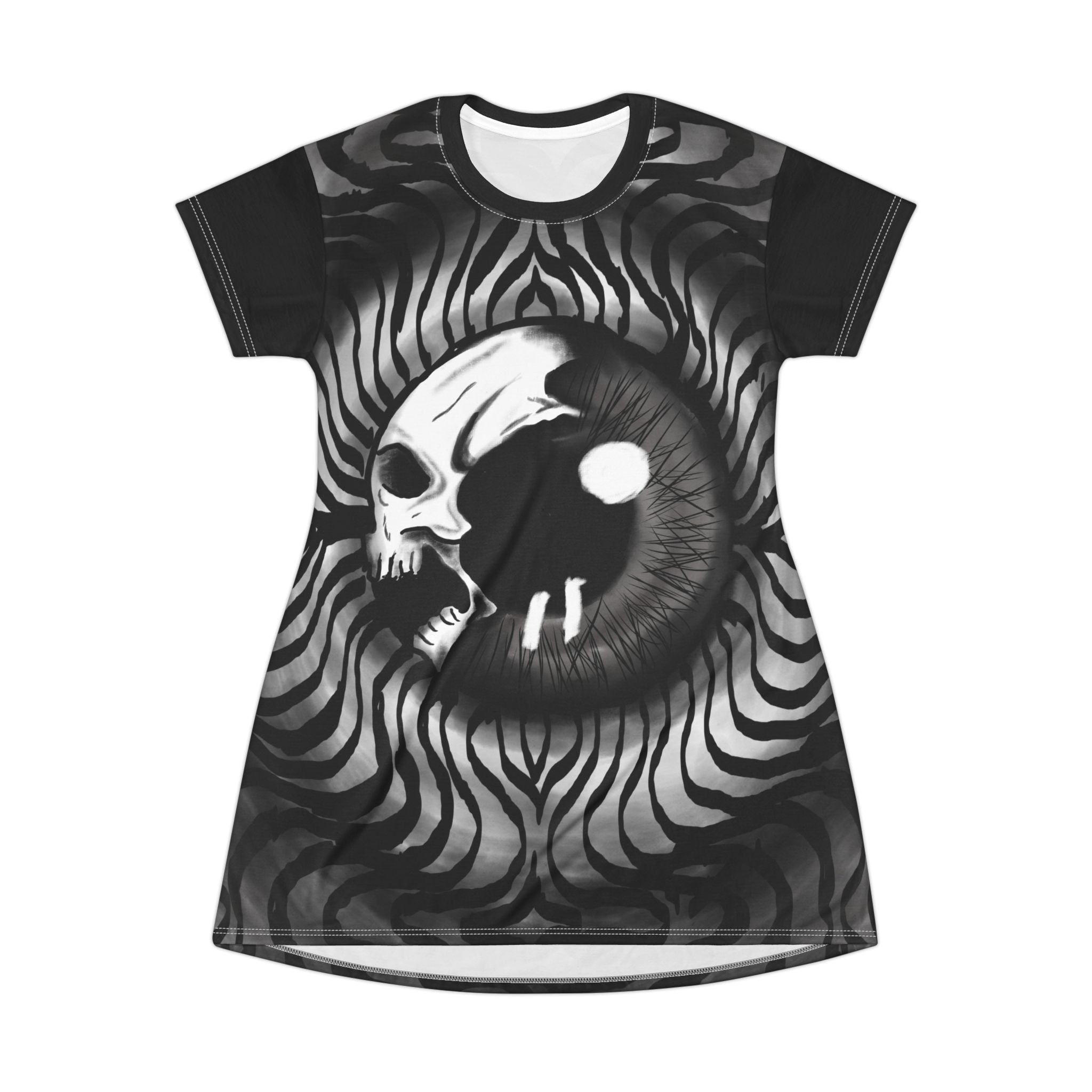Gothic Skull T-Shirt Dress, Edgy Fashion, Alternative Style, Casual Wear, Grunge Outfit, Unique Gift for Her