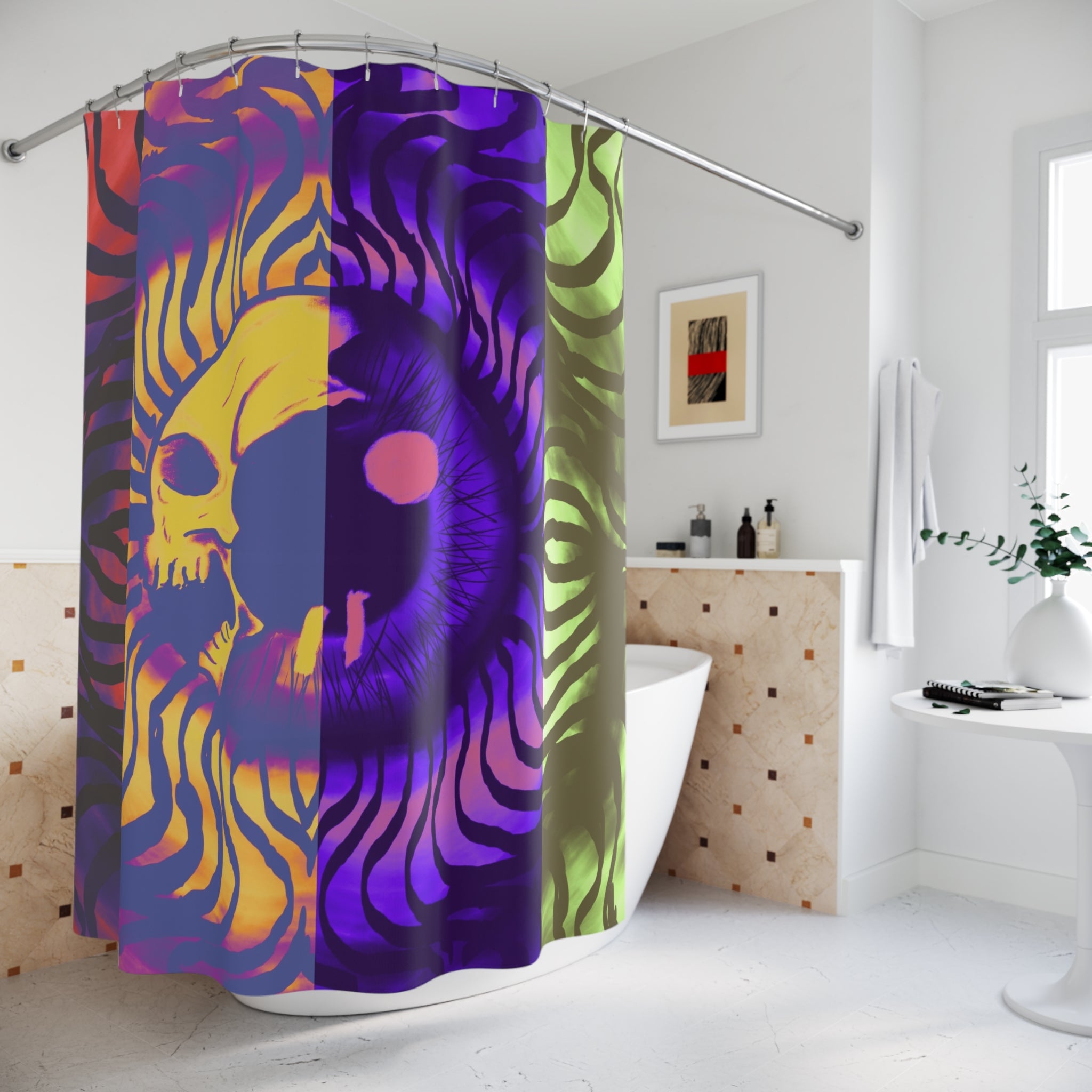 Psychedelic Skull Shower Curtain, Bohemian Bathroom Decor, Unique Gifts, Halloween Vibes, Festival Ready
