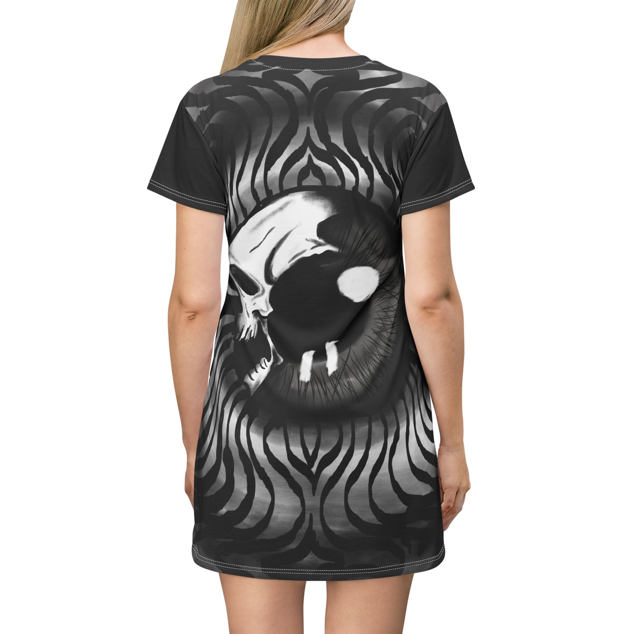 Gothic Skull T-Shirt Dress, Edgy Fashion, Alternative Style, Casual Wear, Grunge Outfit, Unique Gift for Her