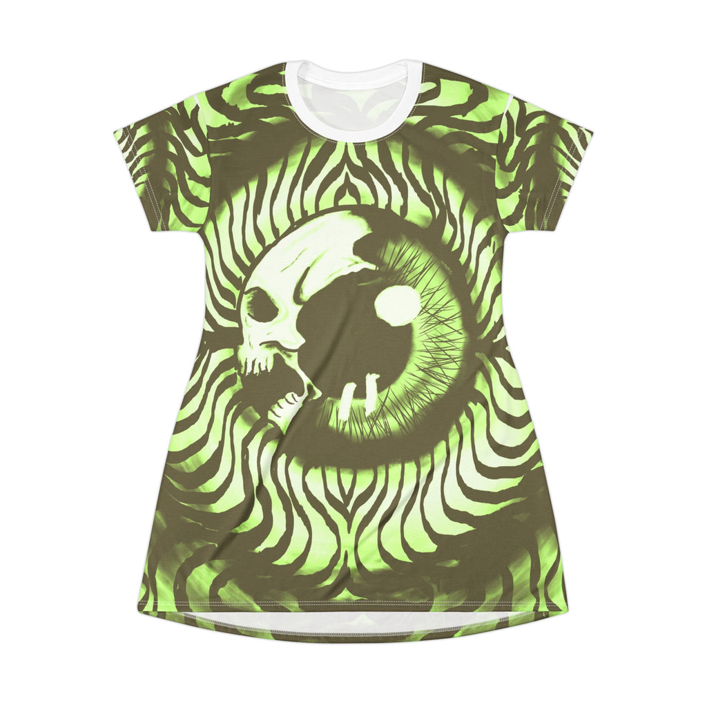Edgy Skull Eye T-Shirt Dress, Trendy Casual Wear, Gothic Fashion, Unique Summer Outfit, Alternative Style Dress