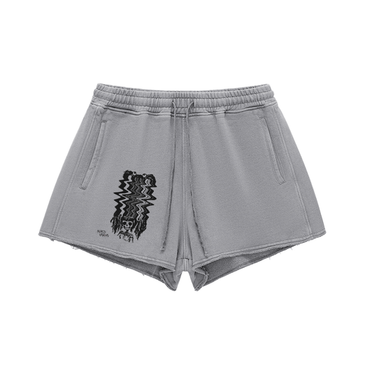 Snow Washed Raw Edge Drawstring Shorts